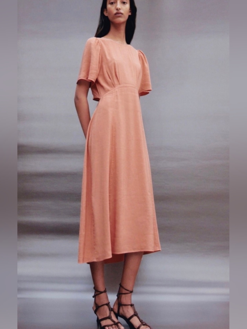 Zara Soft Peach Button-Back Set Dress Size M